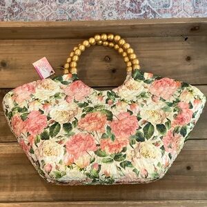 NWT Floral Straw Wicker Decoupaged Cottagecore Easter Spring Handbag Purse Bag